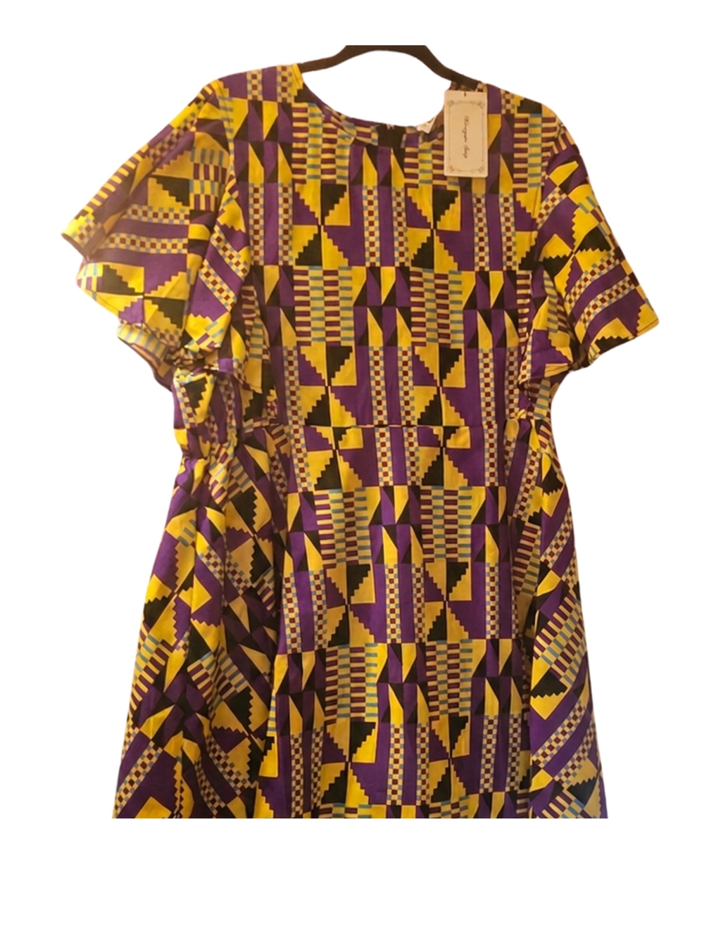 Bold Geometric Print Dress in Purple & Yellow